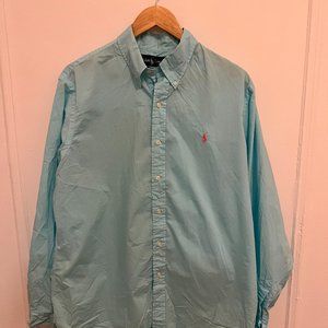 Rare Ralph Lauren Sky Blue Button-up Shirt W/ Logo on Front - Men's Extra Large